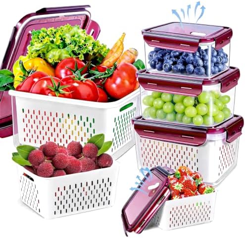 4Pack Fruit Storage Container for Fridge with Colander and Vent - Purple by ODOMU