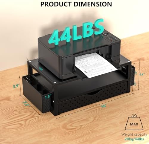 WALI Desk Organizer with Drawer and Pen Holder, 3 Tier Computer Monitor Stand for Home Office Supplies, Laptop Stand Riser for Computer, Laptop, Printer(PTT004-B), 1 Pack, Black - Image 2