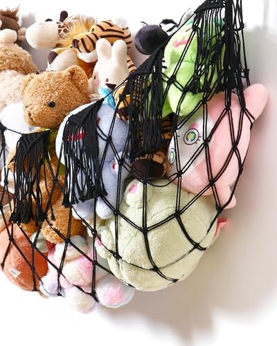 Boho Stuffed Animal Hammock, Falt Wall or Corner Hanging, Black, L - Image 4