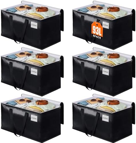 Heavy Duty Moving Bags, Extra Large Storage Bags, 93L, 6-Pack, Black by BlissTotes
