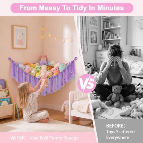 FIOBEE Stuffed Animals Net LED Light Toy Hammock for Kids Bedroom Storage - Image 3