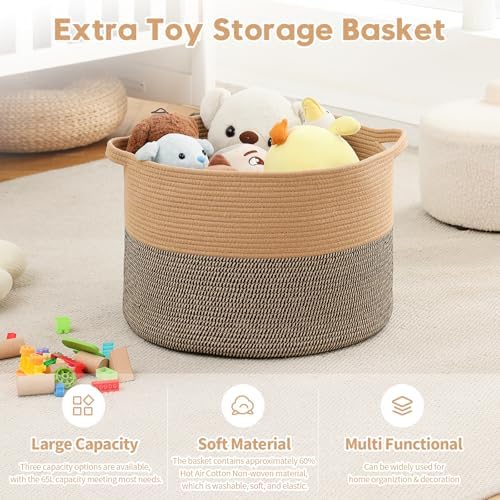 Foldable Laundry Hamper Basket with Collapsible Handle Cotton Rope Soft Woven Fabric Storage Organizer Clothes Toys Nursery Bedroom Dorm Space Saving Bin (Camel & Mix Camel, 80L(21.7"D x 13.8"H)) - Image 4