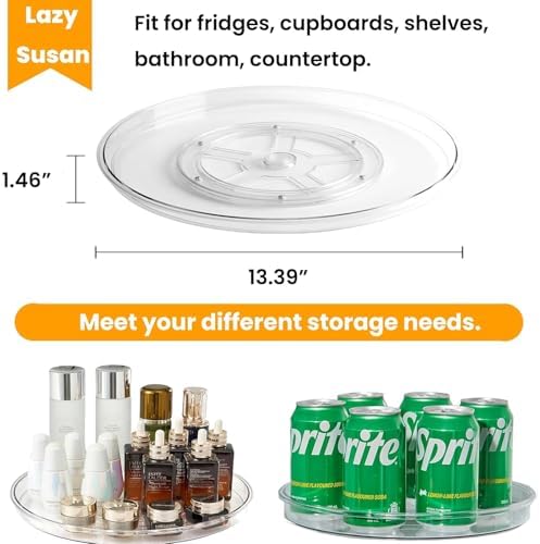 vacane Clear Lazy Susan Organizer, Non-Skid 13" Plastic Lazy Susan Turntable for Cabinet Rotating Pantry Lazy Susan Cabinet Organizer, Storage Containers for Kitchen, Refrigerator Countertop, Bathroom - Image 2
