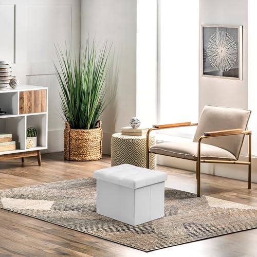 AmasSmile Ottoman with Storage,17" Folding Velvet Foot Rest Chest,White - Image 2