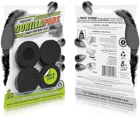 Slipstick GorillaPads CB149 Non-Slip Furniture Pads/Rubber Grippers (Set of 8) Self-Adhesive Furniture Feet Floor Protectors, 1-1/2 inch Round, Black - Image 2