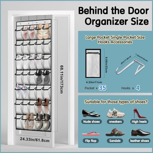 Kotkn 35 Compartment Over The Door Storage - Breathable Mesh Hanging Organizer with Large Pockets, Space Saving Design for Men & Women's Footwear, Closet, Bedroom （White） - Image 3