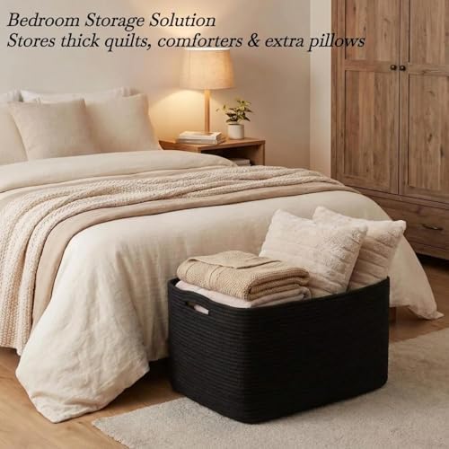 Optish 75L Large Woven Blanket Basket, Storage Basket with Handles, Black - Image 7
