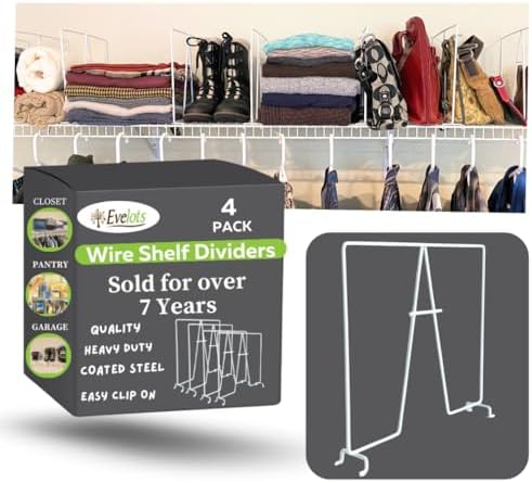 Evelots 4-Pack Wire Shelf Dividers, Tall Steel Closet Shelf Divider by Evelots