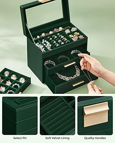 SONGMICS Jewelry Box Organizer, 4-Layer Storage with 3 Drawers, Glass Lid - Image 5
