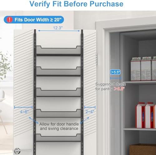 VyGrow 12.3" W Narrow Over the Door Pantry Organizer, 6-Tier Over the Door Organizer with Adjustable Basket, Pantry Door Organization for Pantry Kitchen Storage Room Spice Rack, Black - Image 4