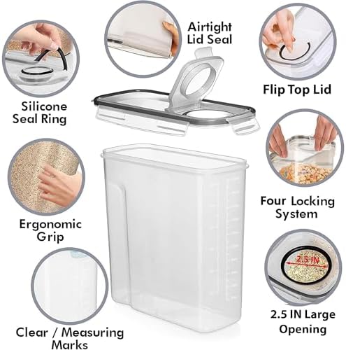 Shazo 2 Pack (6.3L / 213OZ) EXTRA Large Airtight Food Storage Cereal Containers for Bulk Food Storage BPA-Free Plastic Container, Pantry Organization and Canister for Rice, Pasta, Sugar & Flour - Image 4