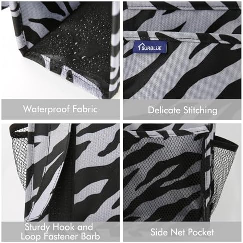 Surblue Bedside Caddy Hanging Organizer Storage Bag Pocket for Bunk, Hospital, College Dorm Rooms, Baby Bed Rails, Camp - 8 Pockets (Large, Zebra) - Image 4