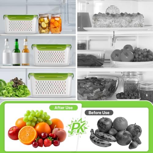 4Pack Fruit Storage Container for Fridge with Colander and Vent - Green - Image 5
