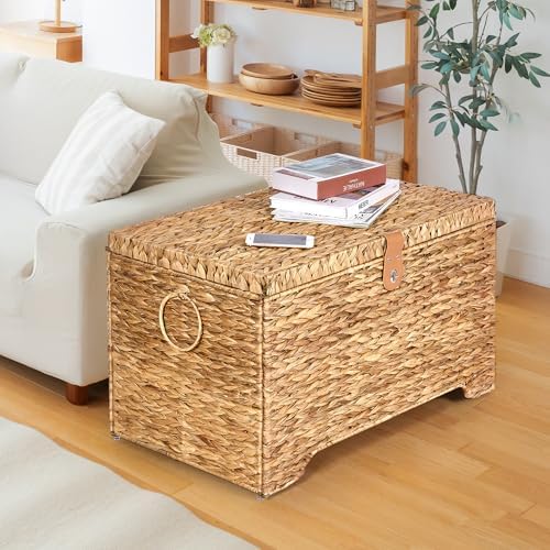 Honjourai Handwoven Storage Basket with Lid, 165L Wicker Storage Trunk - Image 6