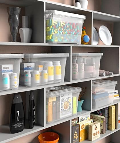 WYT 18-Pack Clear 7 Quart Storage Latch Box/Bins, Plastic Stackable Latching Box with Brown Handle and Lid, Multi-Purpose, 7 Litre - Image 5