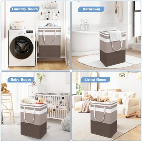 BlissTotes 3-Pack Laundry Basket, Collapsible Laundry Hamper, Khaki, 100L - Image 6