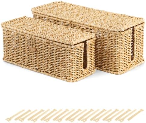 Cable Management Box, Cord Organizer with Lid & Cable Ties - Natural Set by BROWNLILY