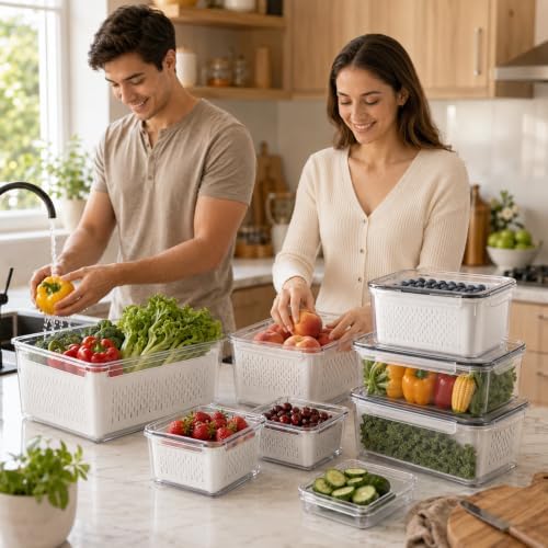 8 PCS Fruit Storage Containers for Fridge with Removable Colander and Lid - Image 6