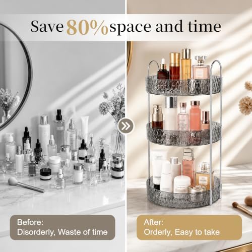 Large Capacity Rotating Makeup Organizer Perfume Stand Holder, 3 Tier Gray - Image 6