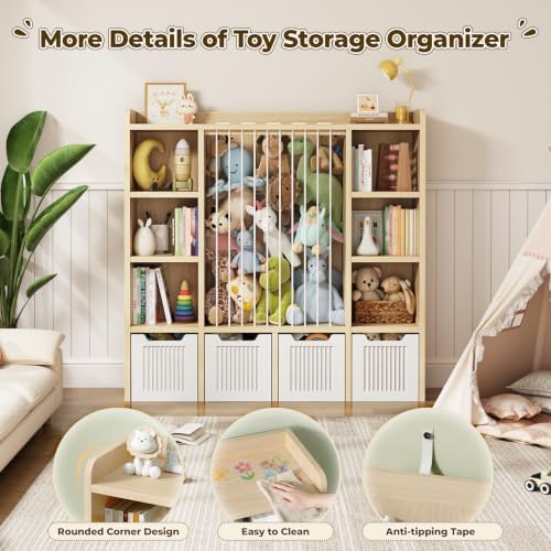 Toy Storage Organizer with Stuffed Animal Storage, Maple Wood - Image 5