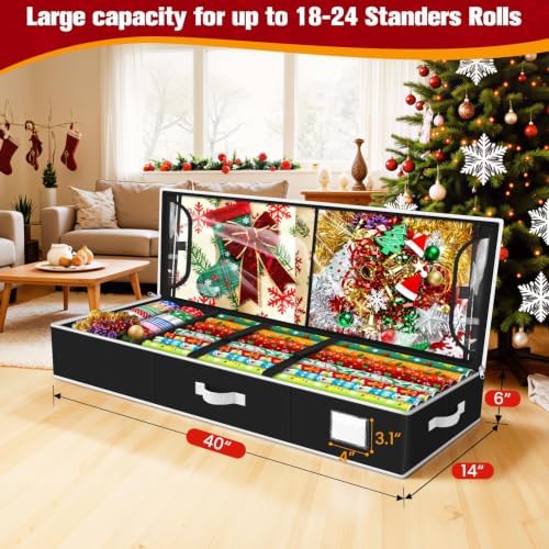 Wrapping Paper Organizer Storage, Christmas Wrapping Paper Storage, Black - Image 2