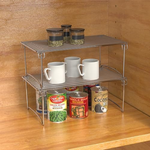 Deco Brothers Stackable Cabinet Shelf Organizer, 2 Pack, Chrome - Image 5