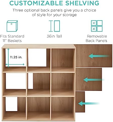 Best Choice Products 9-Cube Storage Organizer, 11in Shelf Opening, Bookcase, Display Shelf, Customizable w/ 3 Removable Back Panels - Light Oak - Image 3