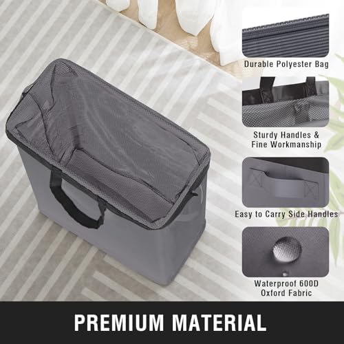 45L Slim Laundry Hamper with Removable Inner Bag & Side Handles, Grey - Image 4