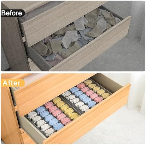 Joyoldelf Sock Drawer Organizer Divider Underwear Organizer 24-cell Fabric Dresser Drawer Organizers Storage Boxes for Socks Lingerie, Handkerchiefs, Ties 4 Pack (Gray) - Image 5