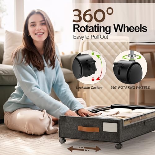 LAMU Under Bed Storage Containers with Wheels, 2 Pack, Hemp Grey - Image 4