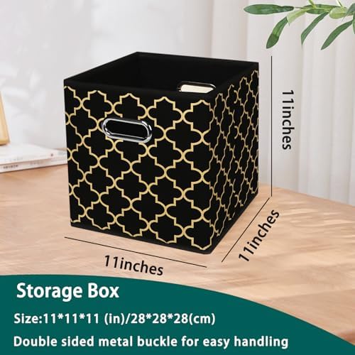 Black Foldable Storage Cubes Bins, Fabric Storage Box Cubes Organizer Baskets with Dual Handles for Home Organizer,Set of 3,(Black Gold) - Image 2