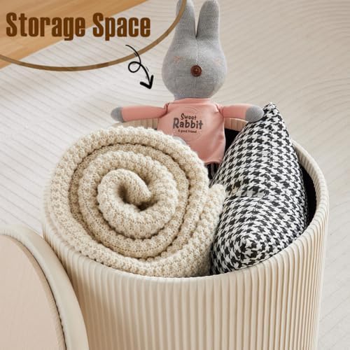 BLEXA Big Round Ottoman with Storage Set of 2, Velvet Makeup Vanity Stool - Image 5