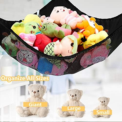 Stuffed Animal Net or Hammock, Stuffed Animal Net, Jumbo Toy Net Hammock for Stuffed Animals Wall Sling Corner Extra Large Kids Children Mesh Toy Net Organizer (Black 2 Pack, 83 Inch) - Image 3