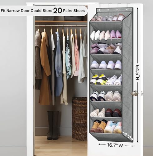 SLEEPING LAMB Over The Door Shoe Organizer for Closet with Large Deep Pockets, Narrow Shoe Rack for Door Hanging Boots Storage, Grey - Image 2
