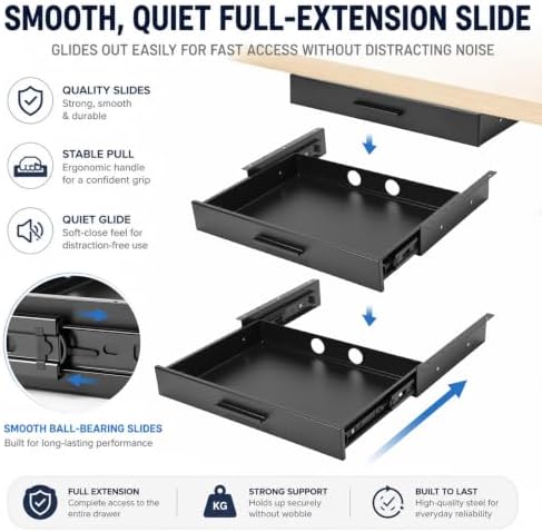 Menkxi 18 x 12 in Under Desk Drawer,Slide out Storage Organizer Heavy Duty - Image 4