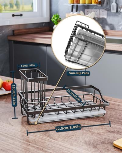 Consumest Sink Caddy, Kitchen Sponge Holder with Dish Brush Holder, Kitchen Sink Organizer with Drip Tray for Countertop Stainless Steel Rustproof, Black-Large - Image 7