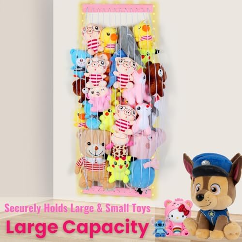 Stuffed Animal Storage Wood Soft Toy Storage for Kids Room，Wall Mount Door Hanging Stuffed Animal Toy Organizer Shelf for Nursery Play Room White with LED Coil -Patent - Image 4