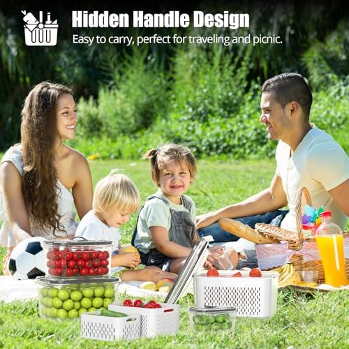 damynuo 5 Pack Fruit Storage Containers for Fridge with Colander, Vent, Lid - Image 6