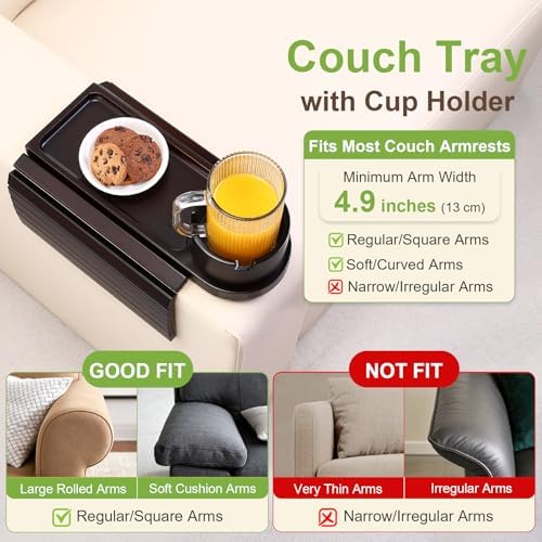 Couch Cup Holder with Phone Stand, Couch Arm Tray for Armrests Over 4.9" - Image 2