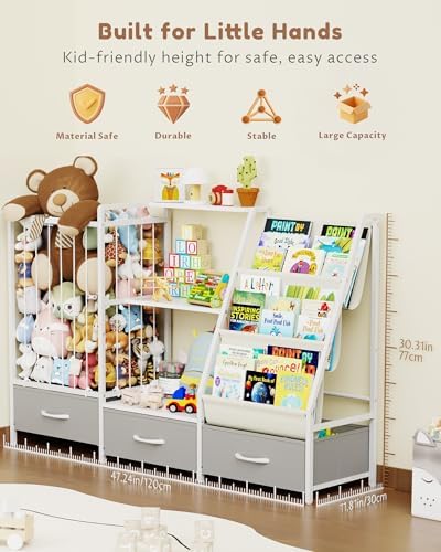 Kids Bookshelf and Toy Storage Organizer - 3-Tier Sling Bookcase, 47.2" W - Image 2