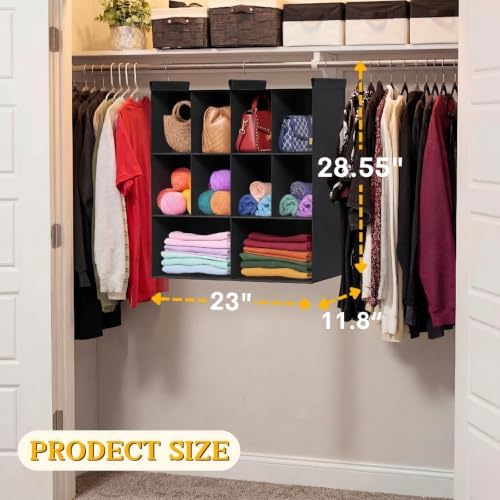 3 Tier Hanging Closet Organizer, 10 Compartments Dual Row Storage, Black - Image 3
