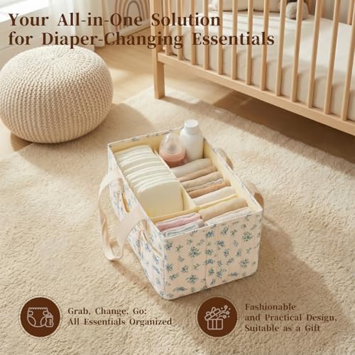 Floral Baby Diaper Caddy Organizer with Lid, Gift Basket for Baby Shower - Image 3