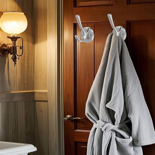 TOFIIGREM Brushed Nickel Robe Hooks Towel Hooks, 3 Pack Coat Hook Heavy Duty Mudroom Hook Double Bathrobe Hook Wall Mounted, Hat Hooks for Entryway Bathroom Kitchen Closet - Image 4