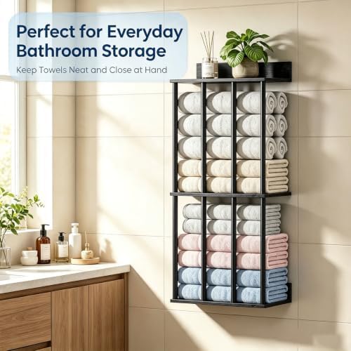 Wall Mounted Towel Rack, Wood & Metal Towel Holder for Bathroom Wall - Image 5