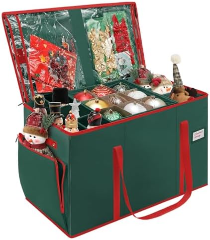 2-in-1 Christmas Ornament Storage Box Keeps 64-3"/36-4" Holiday Ornaments by HKQ