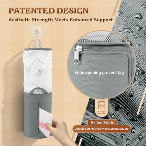 HOUSE AGAIN Bag Saver-Extra Large Plastic Bag Holder Dispenser, Organizer for Grocery Trash Roll,Oxford Machine Washable-Daily Storage Solution for Kitchen/Bathroom/Laundry (Deep Grey-1 Pc) - Image 6