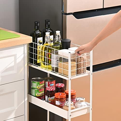 KINGRACK Slim Rolling Storage Cart, 3 Tier Metal Utility Cart, White - Image 2