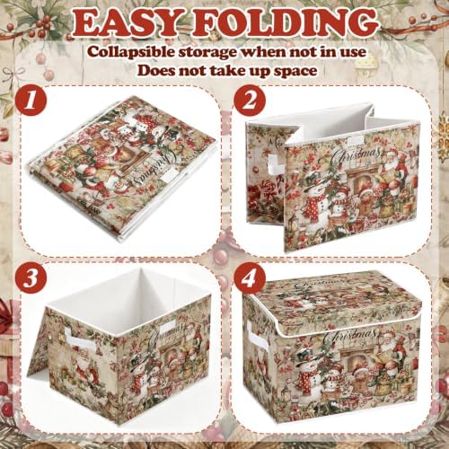 Briwooody Vintage Christmas Storage Bin with Lid and Carrying Handle Christmas Gingerbread Man Foldable Storage Box Large Xmas Decorative Collapsible Container Basket for Organizing Closet Home Gift - Image 4