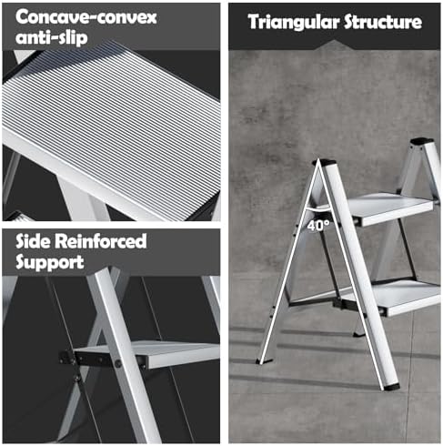 Taranta 2 Step Stool Foldable,Aluminum Step Ladder-Sliver - Image 2