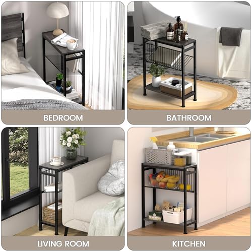 End Table for Small Space, 3-Tier Narrow Side Table with Magazine Holder,Slim Nightstand, Skinny Snack Couch Table in Living Room, Bedroom Study and Balcony (Grey) - Image 6